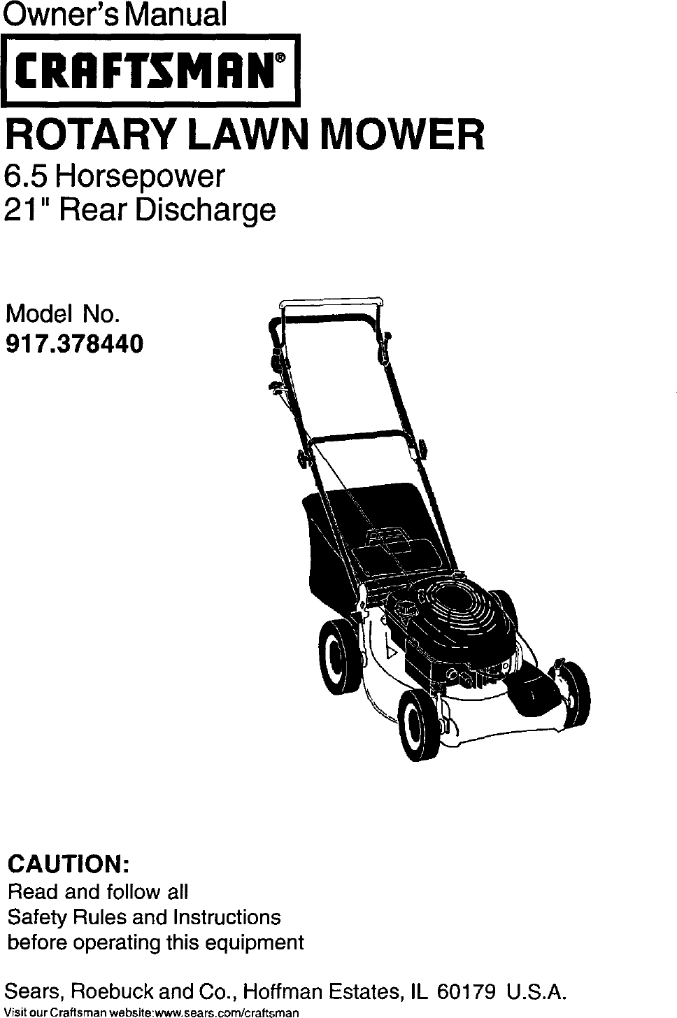 Craftsman 917378440 User Manual Gas, Walk Behind Lawnmower Manuals And ...