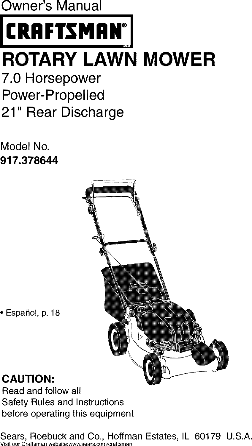 Craftsman 917378644 User Manual Gas, Walk Behind Lawnmower Manuals And ...