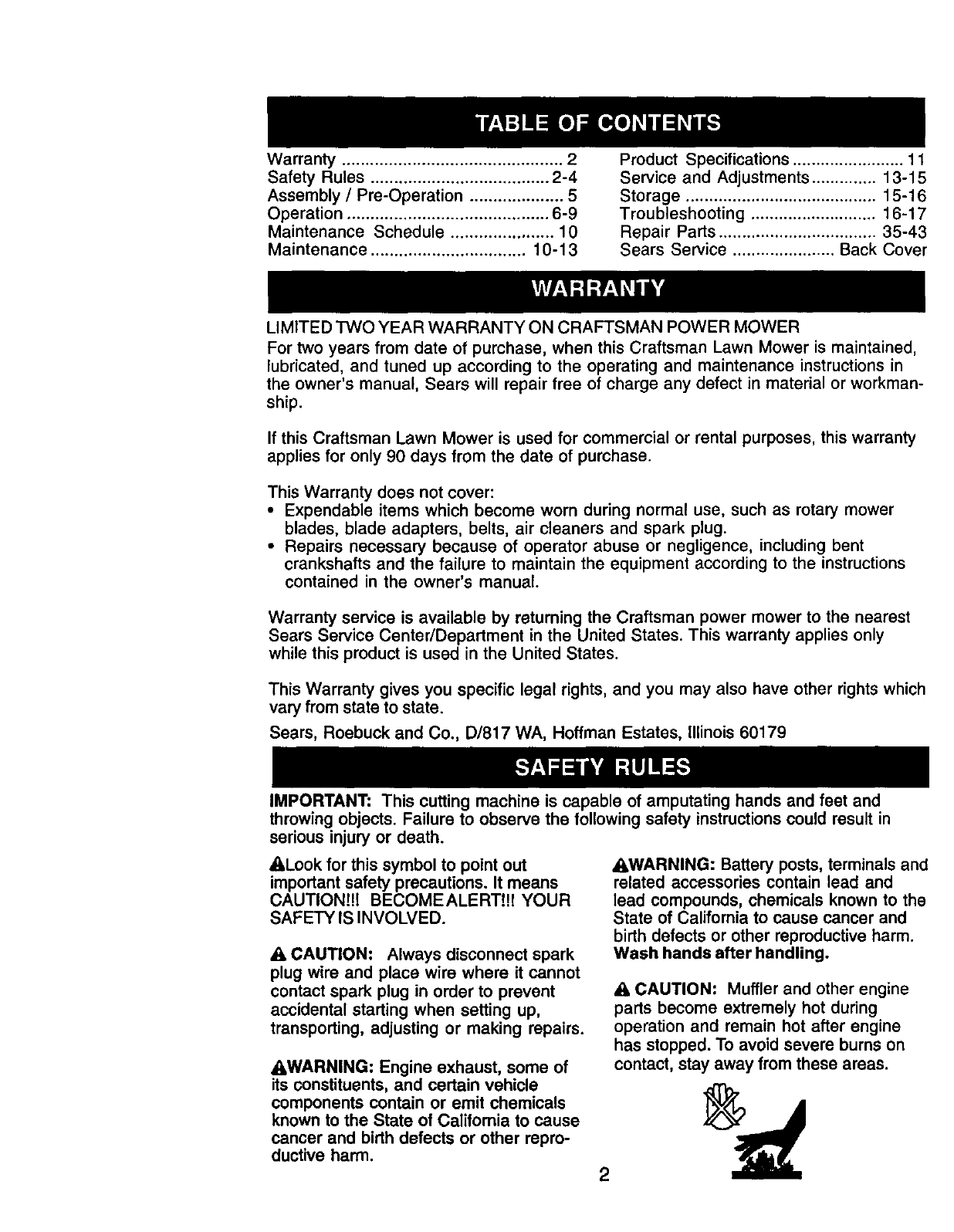 Warranty ............................................... 2