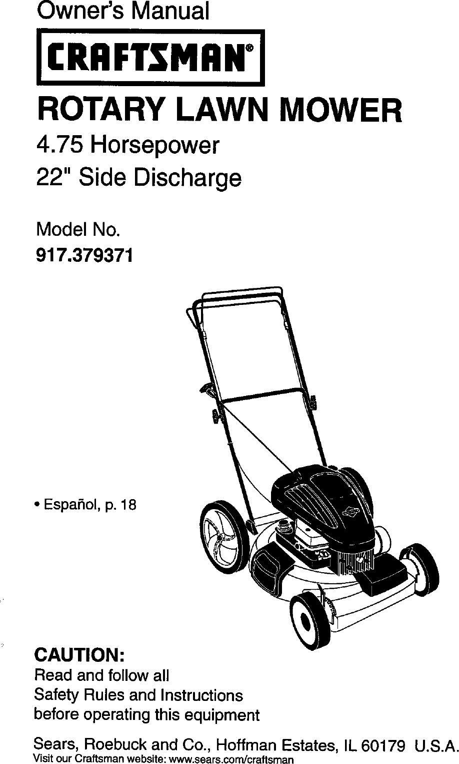 Craftsman 917379371 User Manual ROTARY MOWER Manuals And Guides L0504101