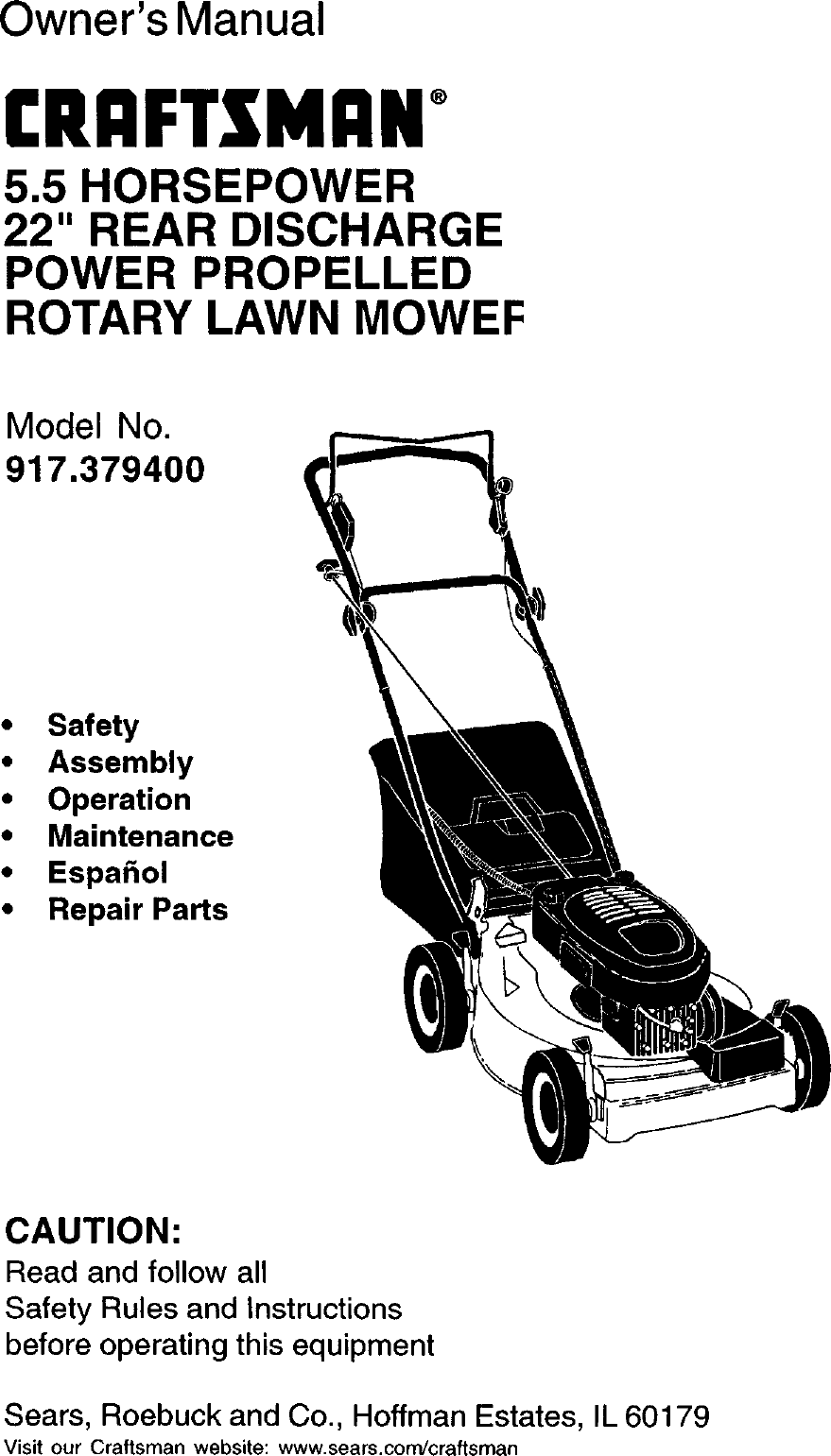 Craftsman 917379400 User Manual Rotary Lawn Mower Manuals And Guides L0030183