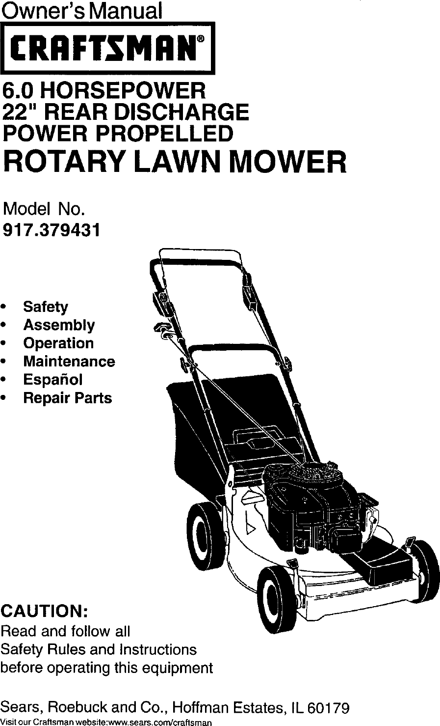 Craftsman 917379431 User Manual LAWN MOWER Manuals And Guides L0112033