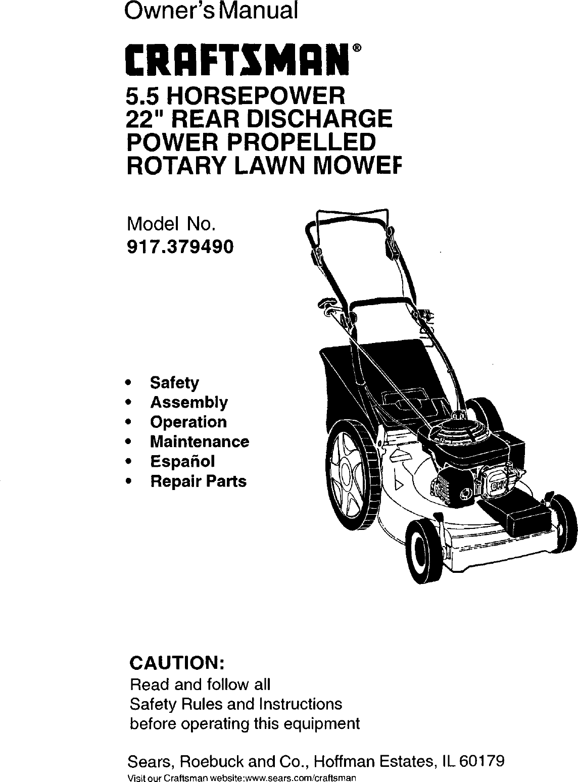 Craftsman 917379490 User Manual ROTARY LAWN MOWER Manuals And Guides