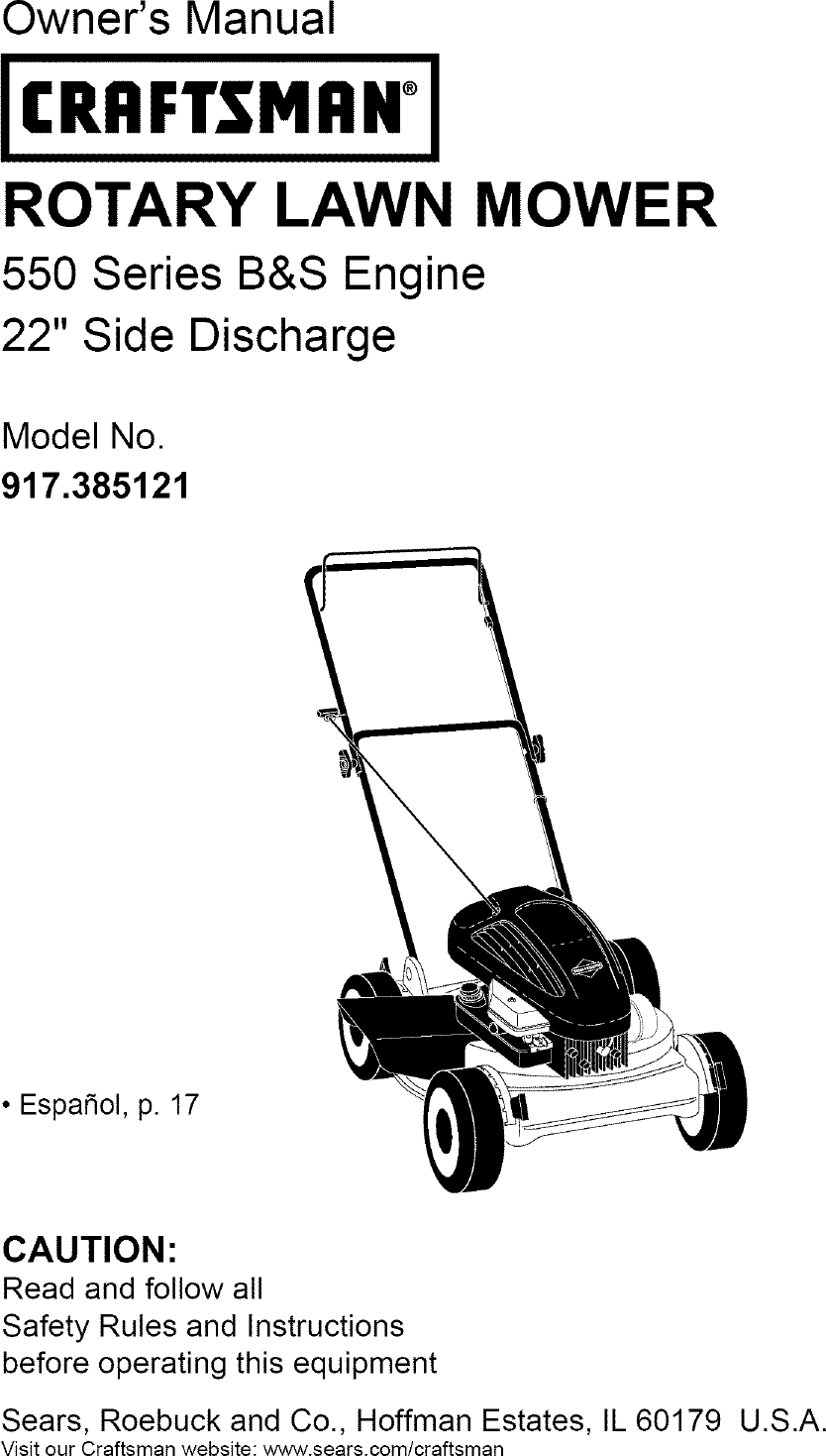 Craftsman 917385121 User Manual LAWN MOWER Manuals And Guides L0702272