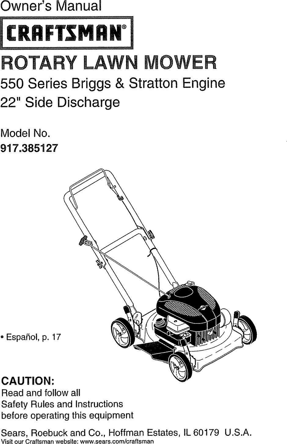 Craftsman 917385127 User Manual LAWN MOWER Manuals And Guides L1005500