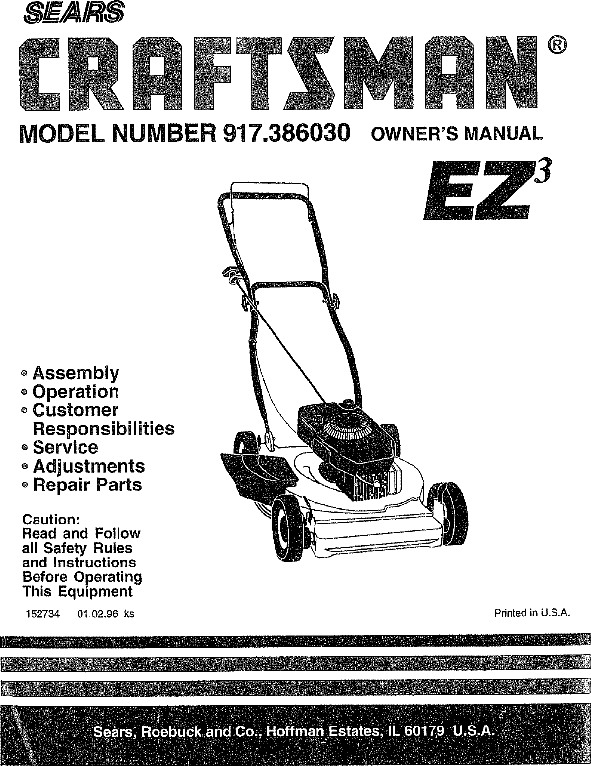 Craftsman 917386030 User Manual ROTARY LAWN MOWER Manuals And Guides