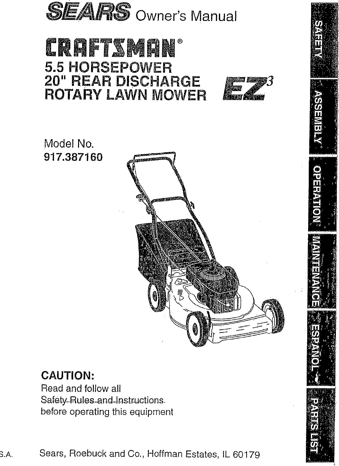 Craftsman 917387160 User Manual ROTARY LAWN MOWER Manuals And Guides