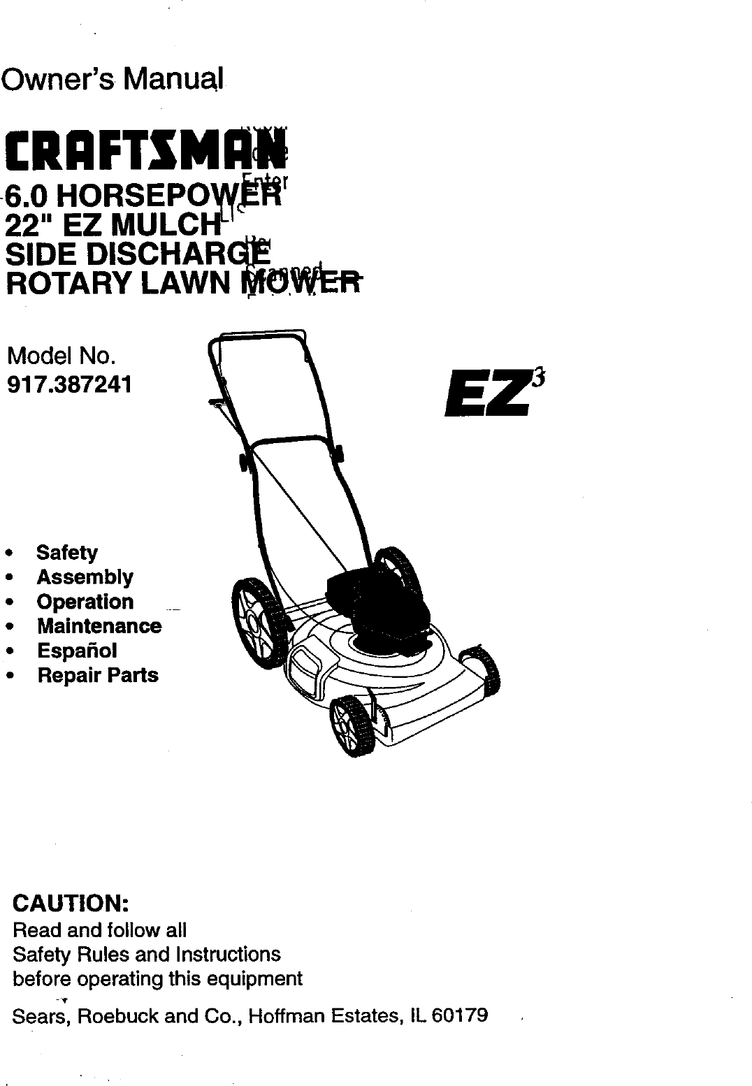 Craftsman 917387241 User Manual ROTARY MOWER Manuals And Guides 98100078