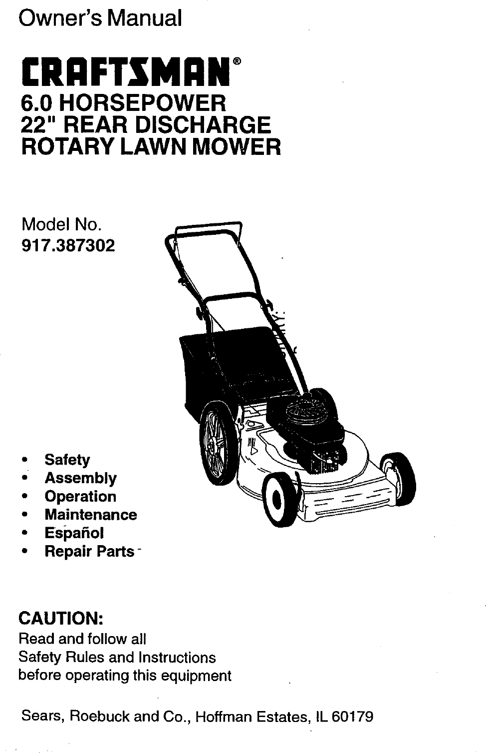 Craftsman 917387302 User Manual ROTARY MOWER Manuals And Guides 98120004
