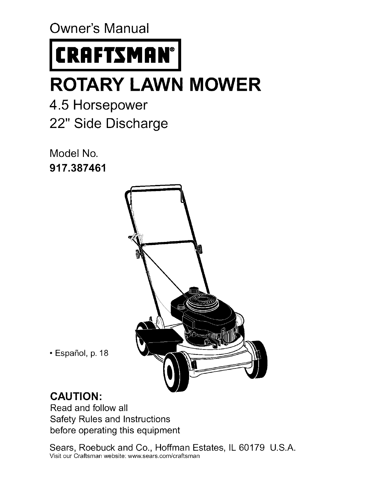 Craftsman 917387461 User Manual LAWN MOWER Manuals And Guides L0406019