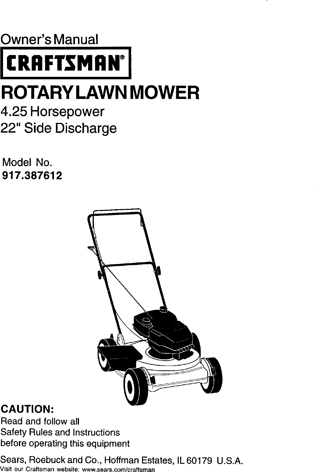 Craftsman 917387612 User Manual Gas, Walk Behind Lawnmower Manuals And