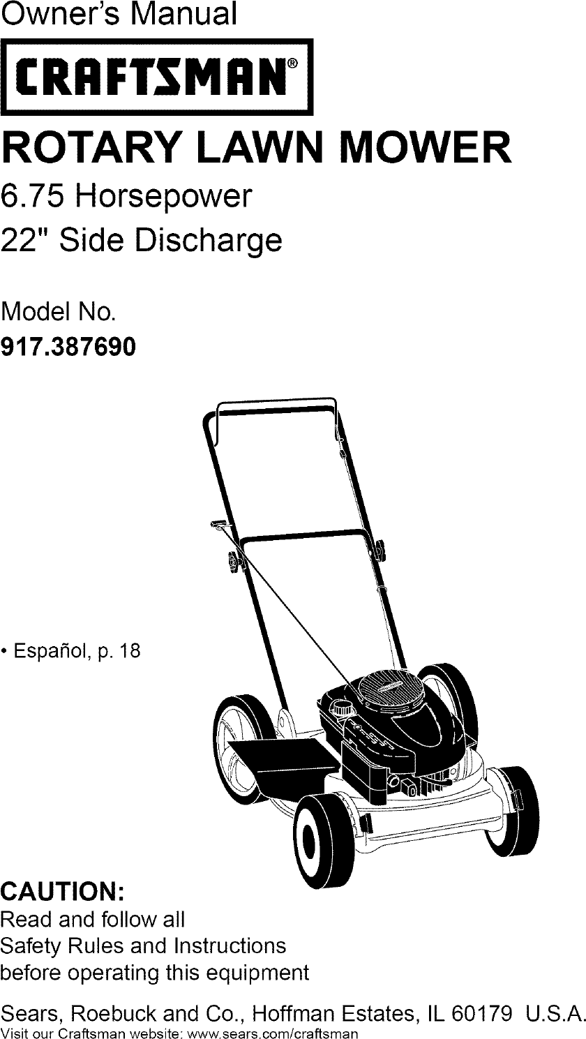 Craftsman 917387690 User Manual LAWN MOWER Manuals And Guides L0504111