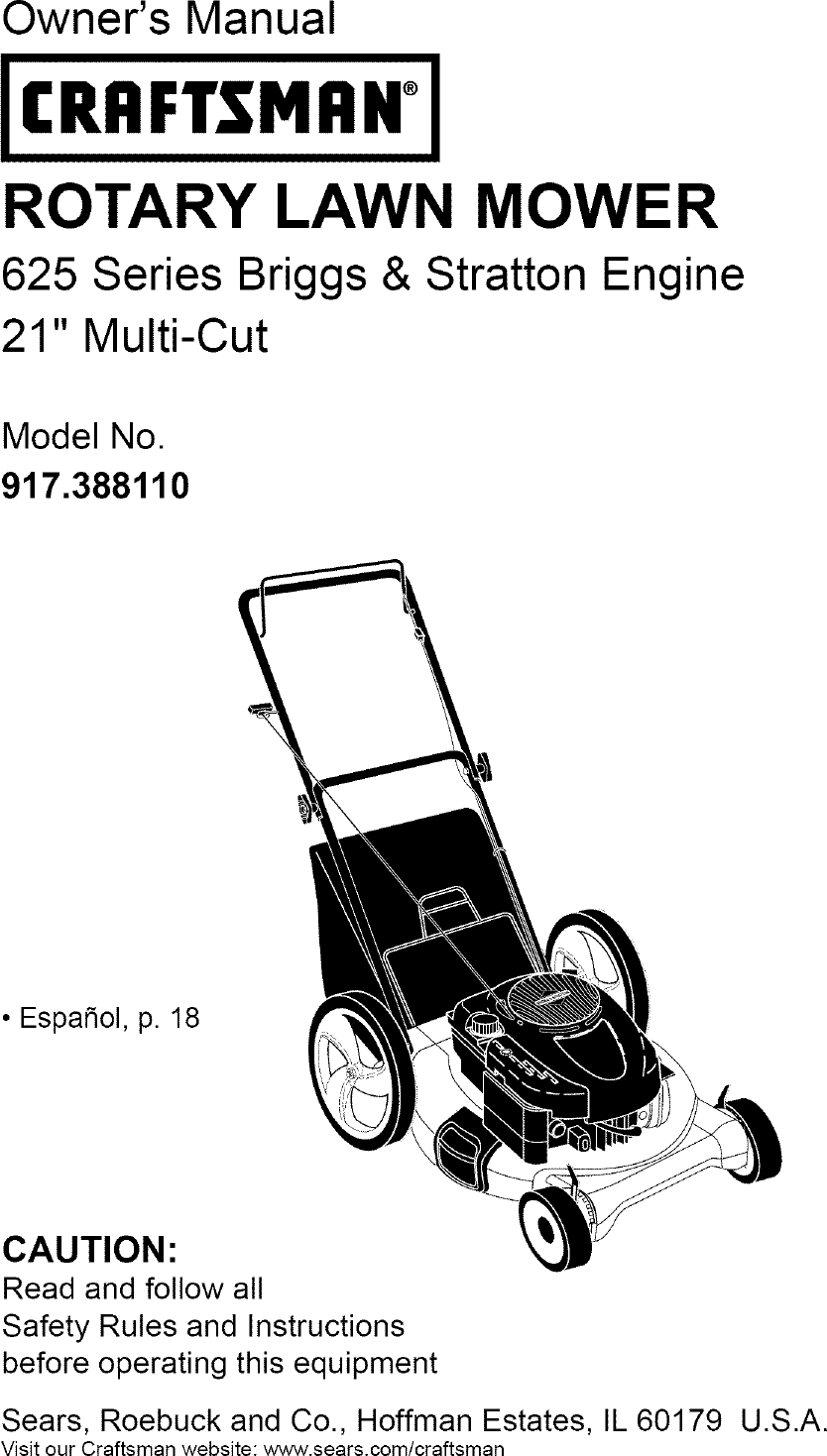 Craftsman 917388110 User Manual LAWN MOWER Manuals And Guides L0702284