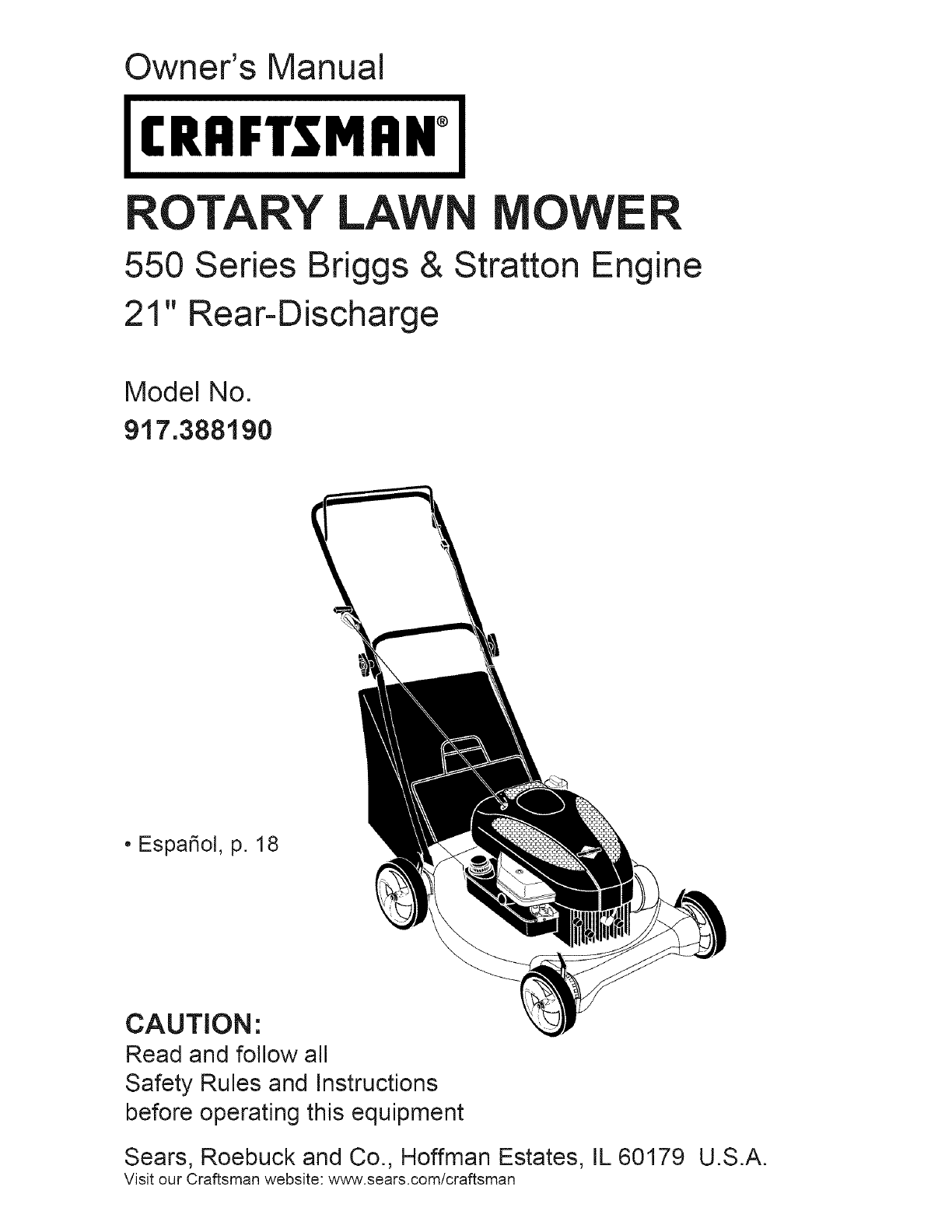 Craftsman 917388190 User Manual MOWER Manuals And Guides L0802676