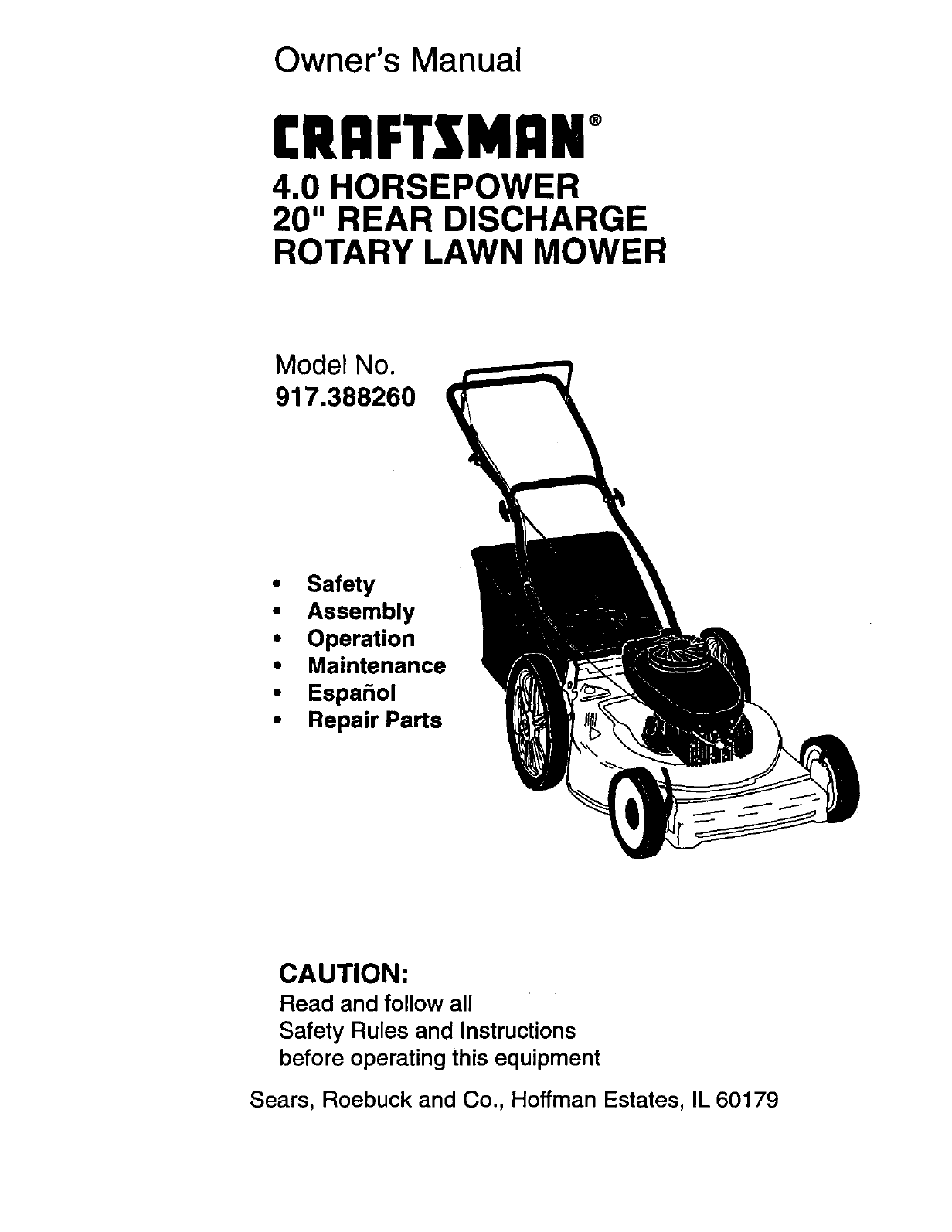 Craftsman 917388260 User Manual WALK BEHIND LAWN MOWER Manuals And ...