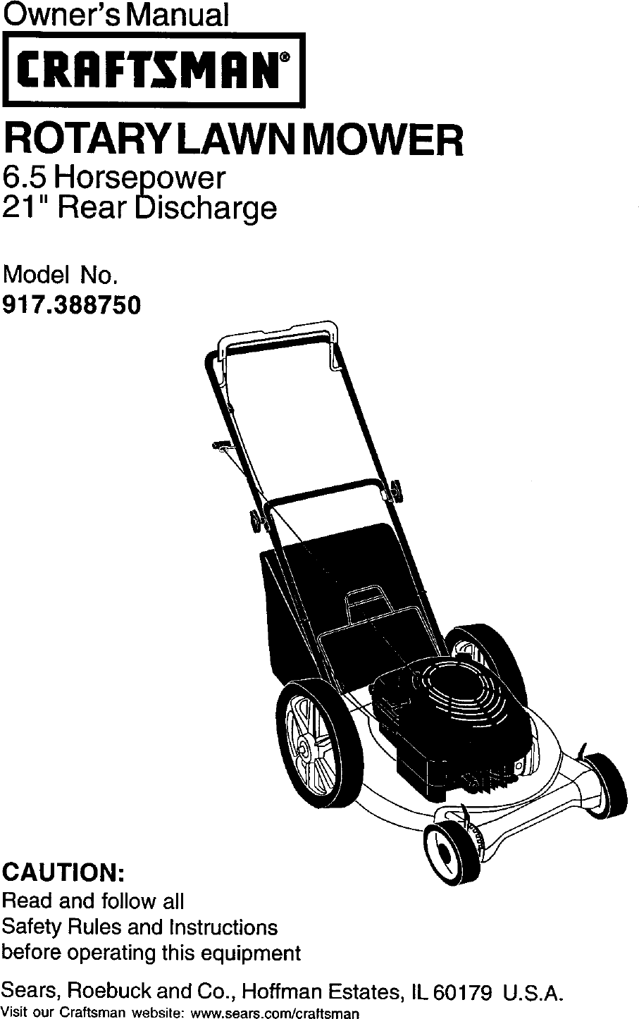 Craftsman 917388750 User Manual Gas, Walk Behind Lawnmower Manuals And