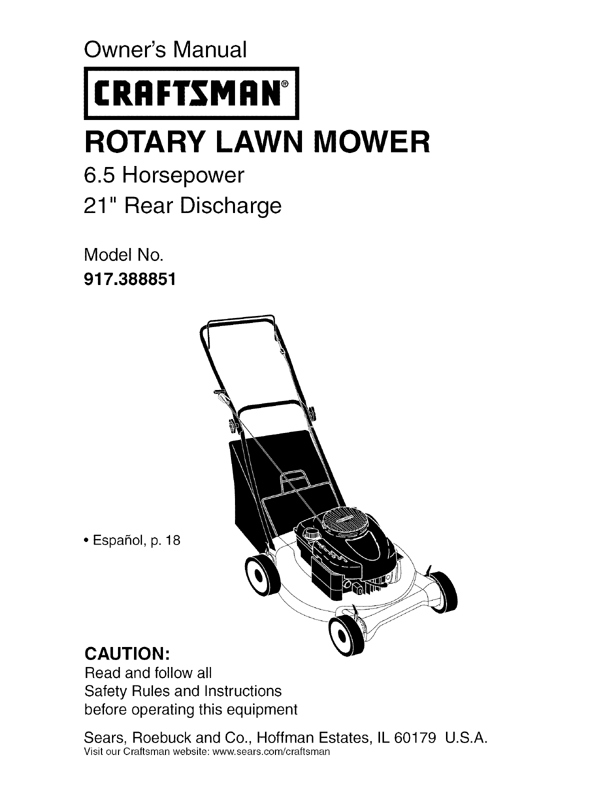 Craftsman 917388851 User Manual MOWER Manuals And Guides L0503135