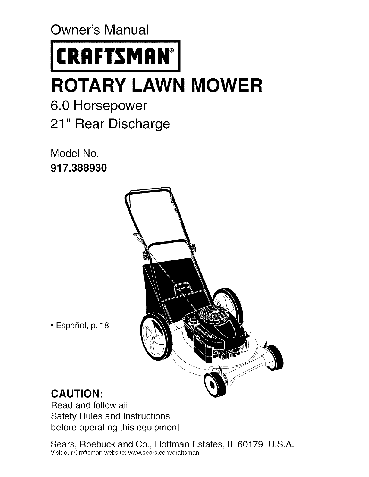 Craftsman 917388930 User Manual MOWER Manuals And Guides L0605486