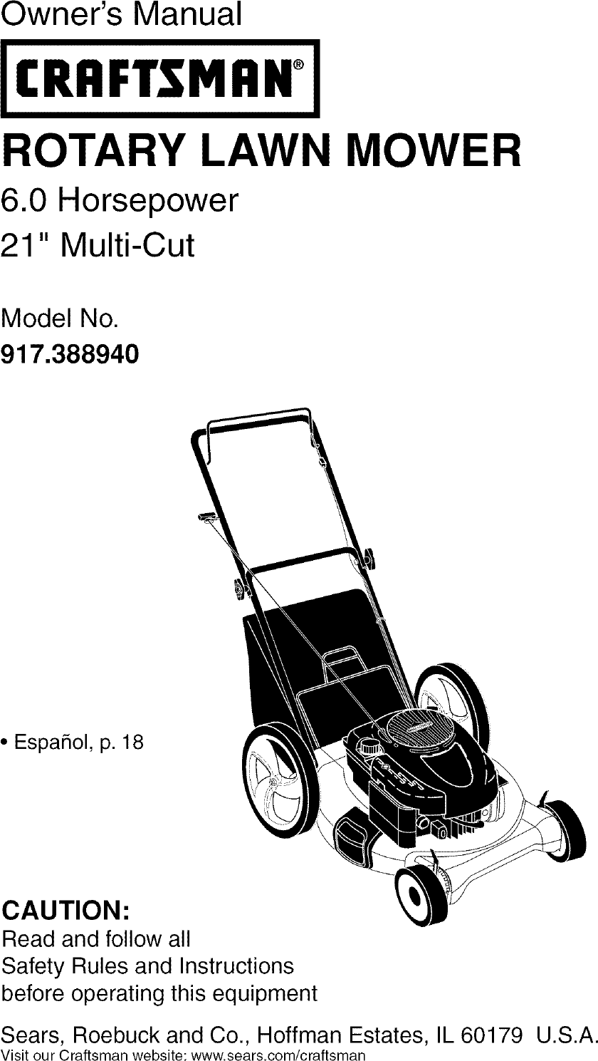 Craftsman 917388940 User Manual LAWN MOWER Manuals And Guides L0605343