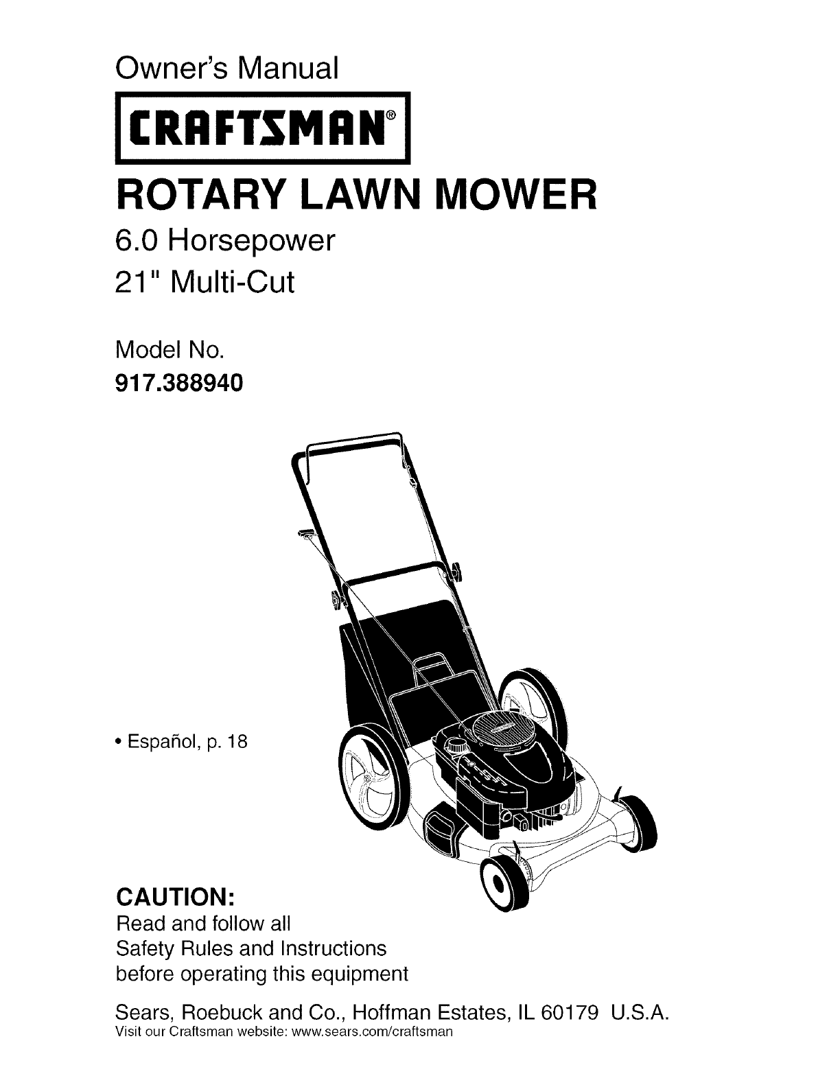 Craftsman 917388940 User Manual LAWN MOWER Manuals And Guides L0605343