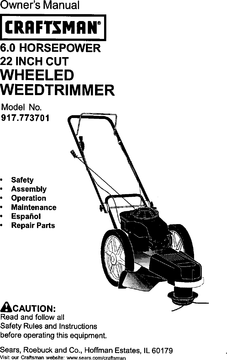 Craftsman High Wheel Trimmer Parts Manual
