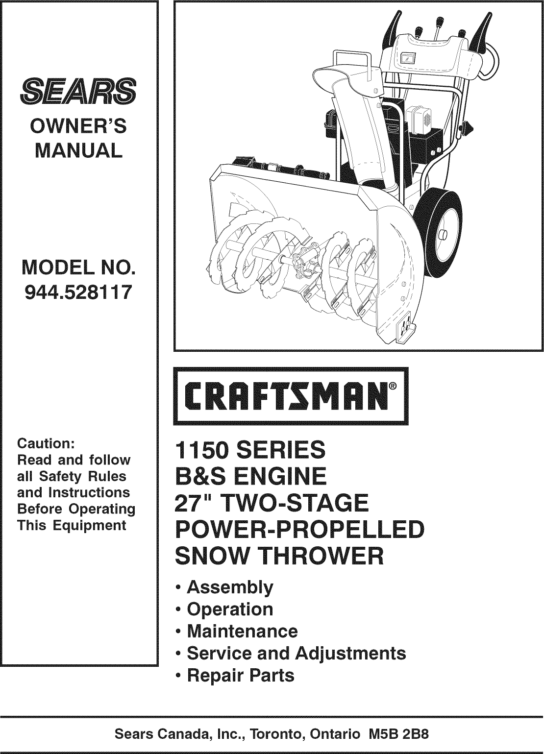 Craftsman 91788777 User Manual SNOW THROWER Manuals And Guides 1108064L