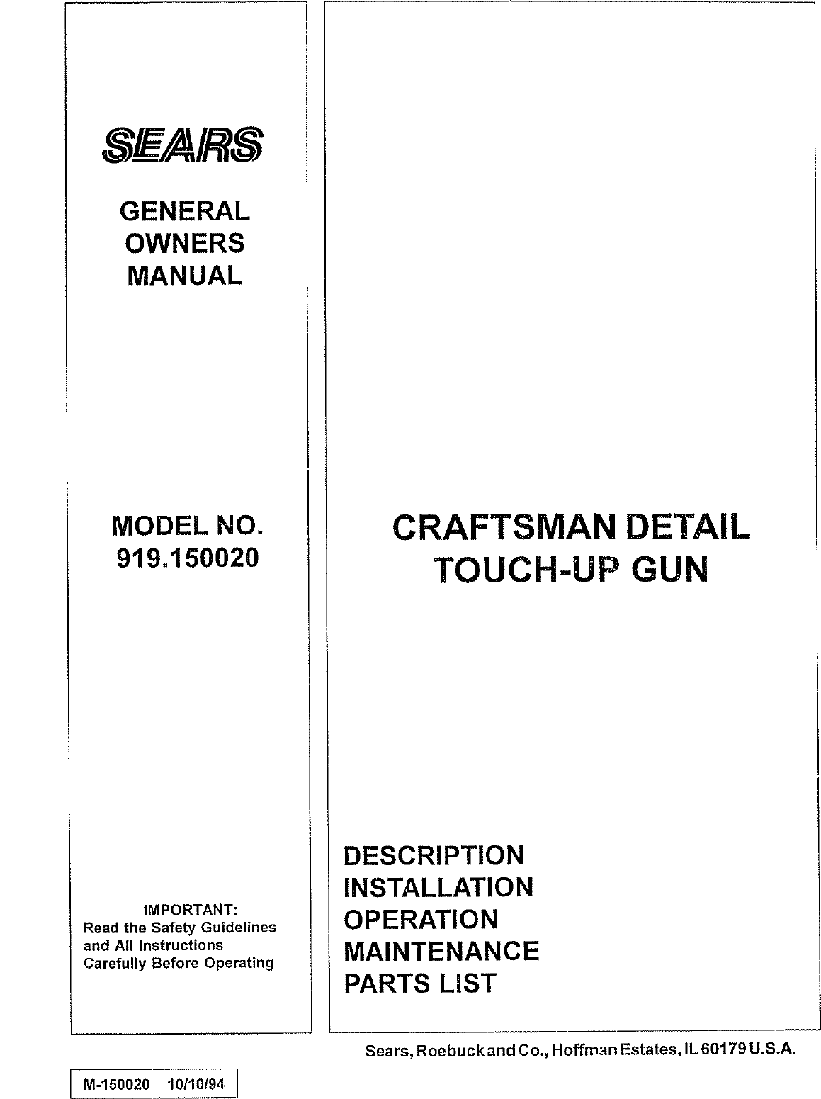 Page 1 of 10 - Craftsman 919150020 User Manual  SPRAY GUN - Manuals And Guides L0807538