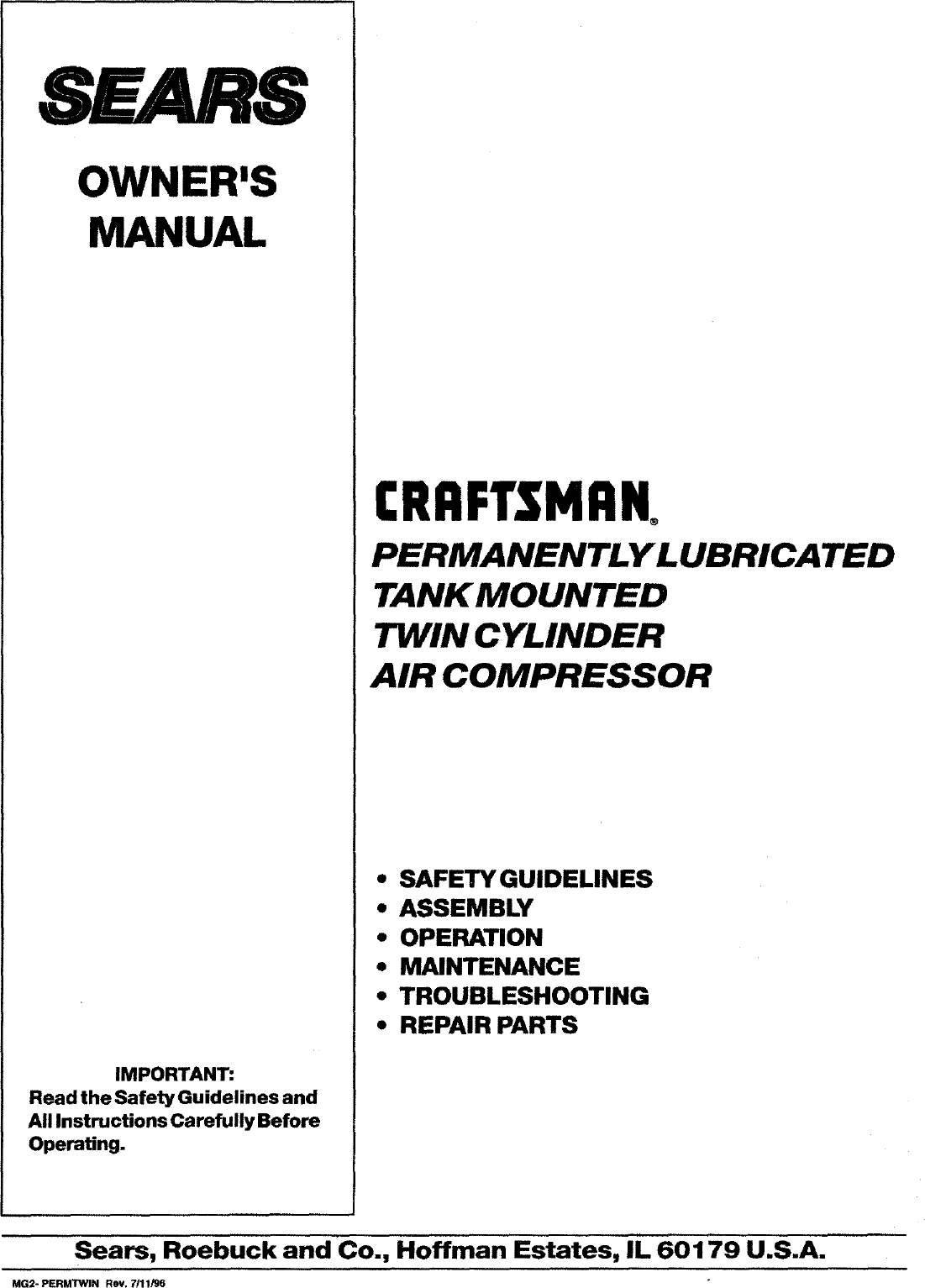 Craftsman User Manual Air Compressor Manuals And Guides L