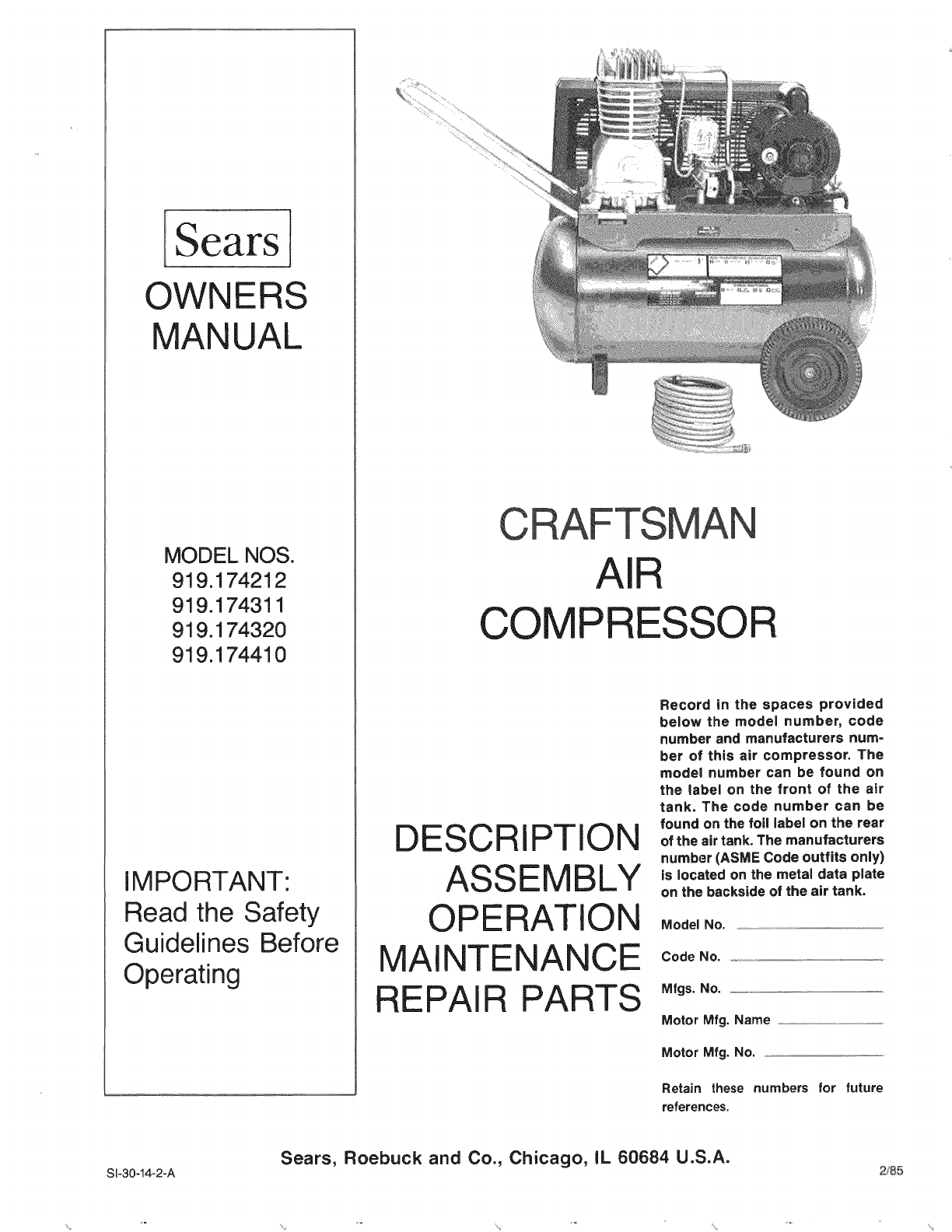 Manual Air Compressor Manuals