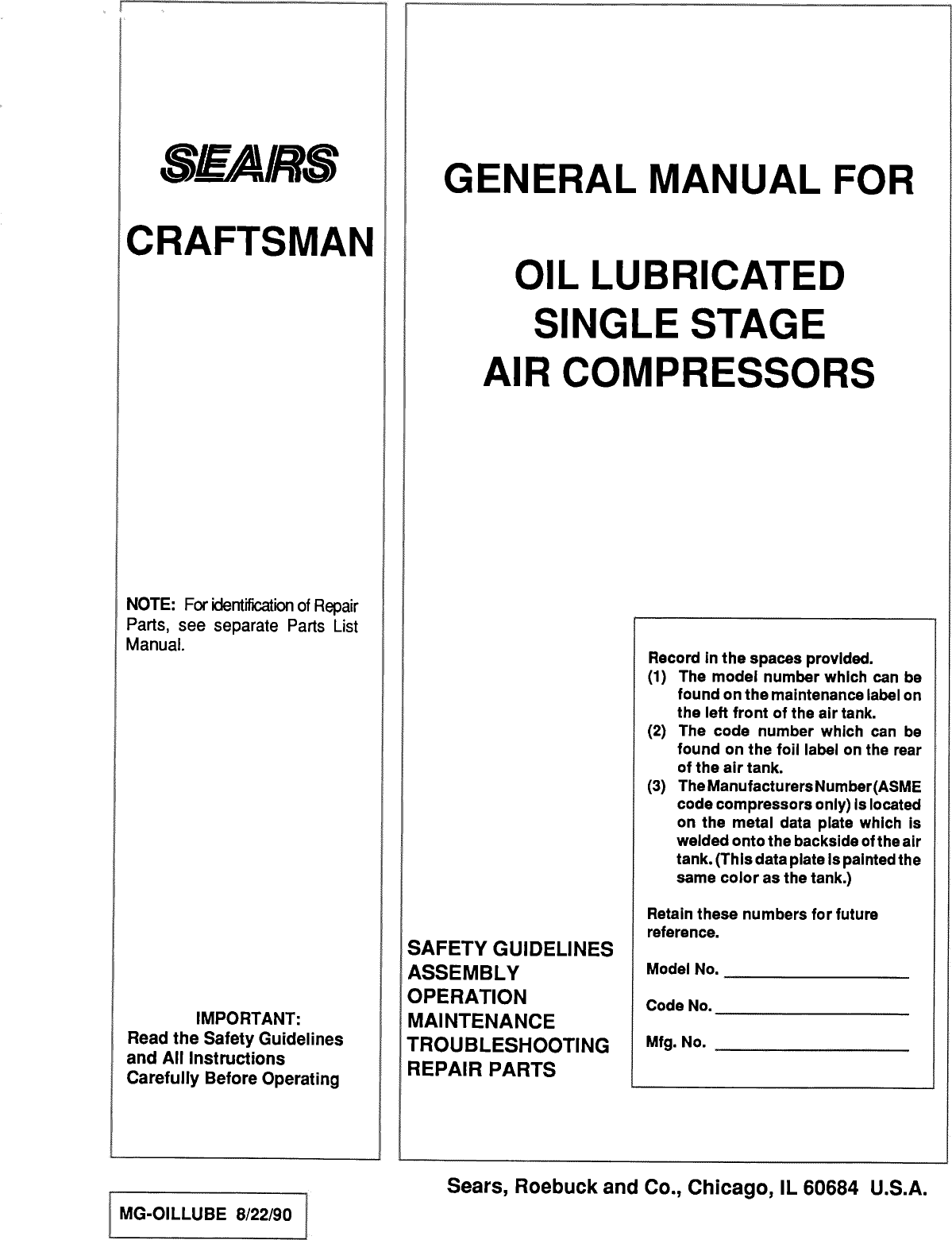 Craftsman 919176230 User Manual AIR COMPRESSOR Manuals And Guides ...