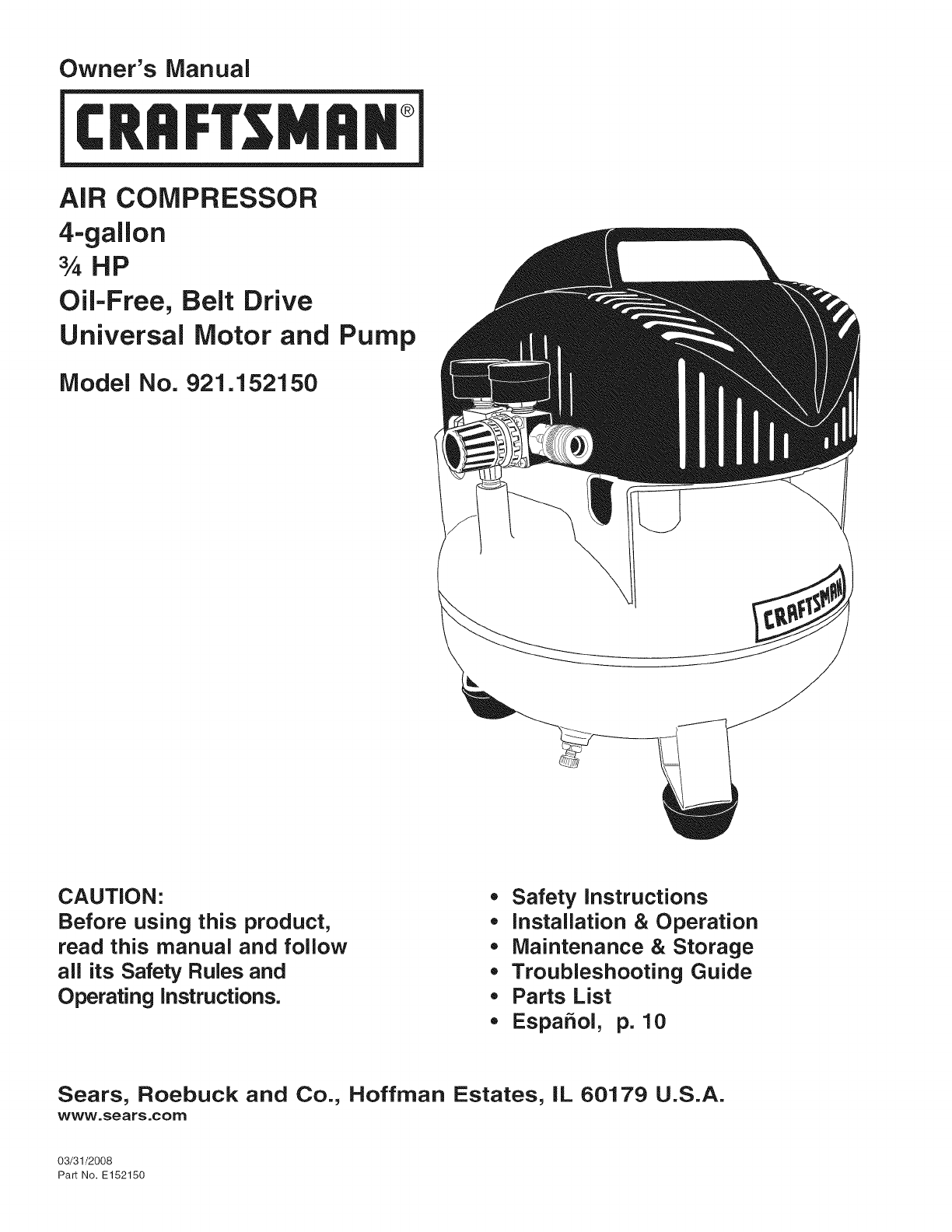 Craftsman 6 Gallon Air Compressor User Manual