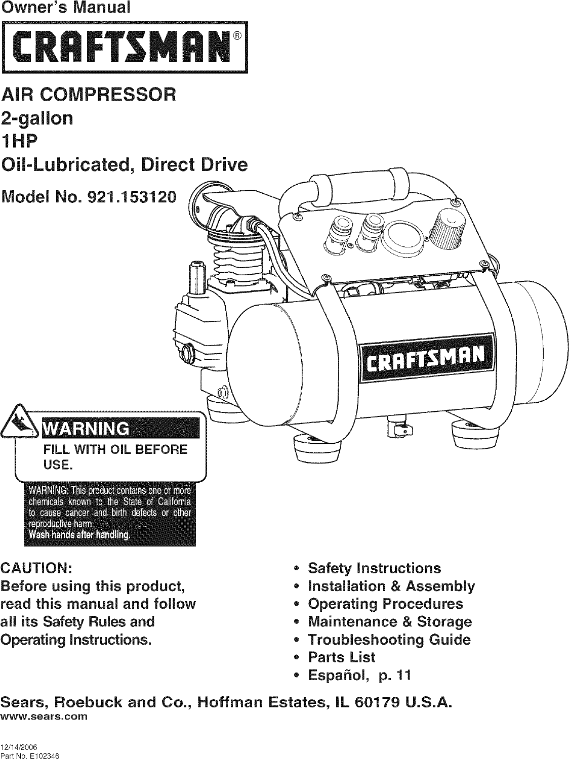 Craftsman User Manual Air Compressor Manuals And Guides L