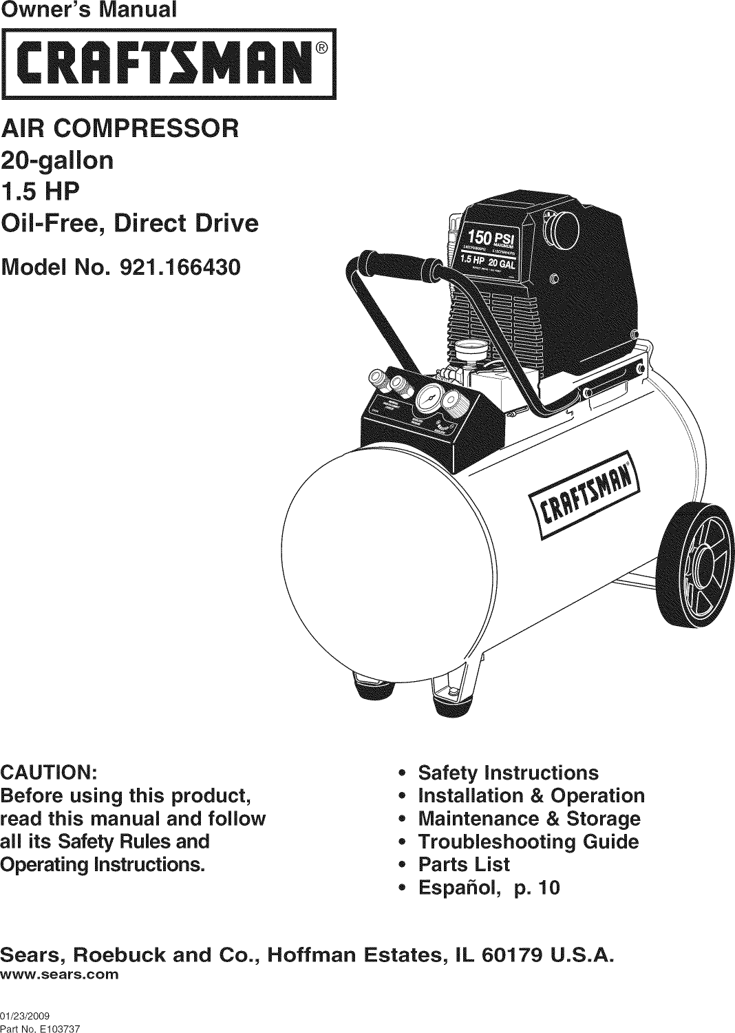 Craftsman 921166430 User Manual Air Compressor Manuals And Guides L0906139