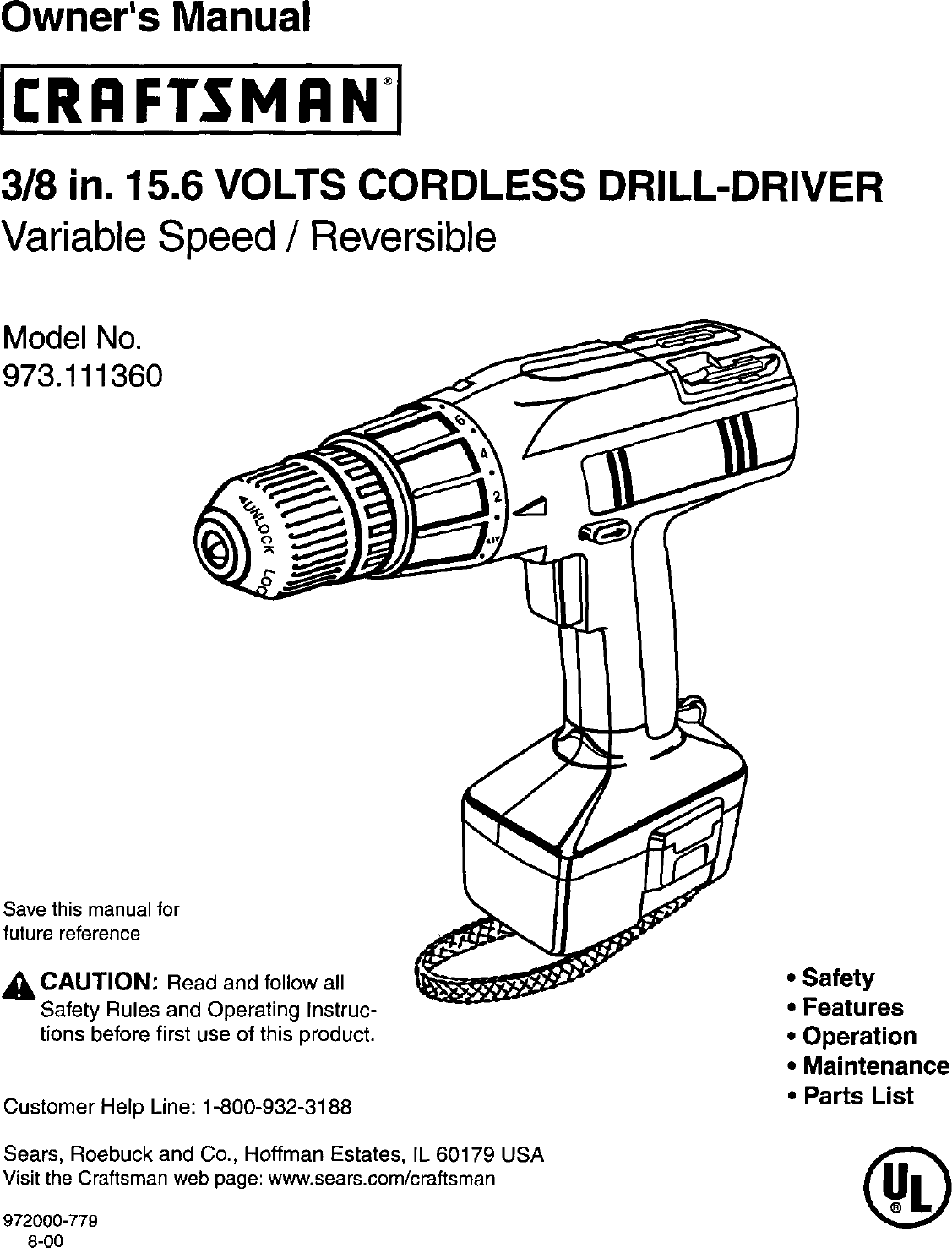 Craftsman 973111360 User Manual CORDLESS DRILL DRIVER Manuals And