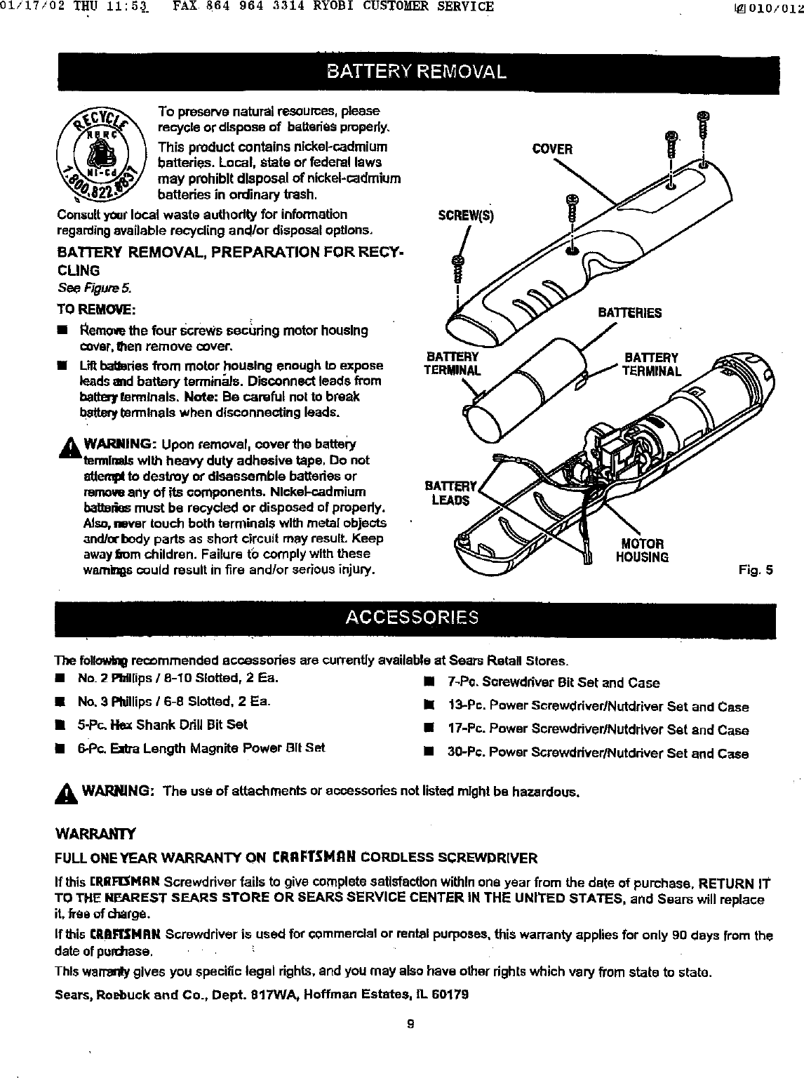 Page 9 of 11 - Craftsman 973111380 User Manual  CORDLESS DRILL-DRIVER - Manuals And Guides L0201144