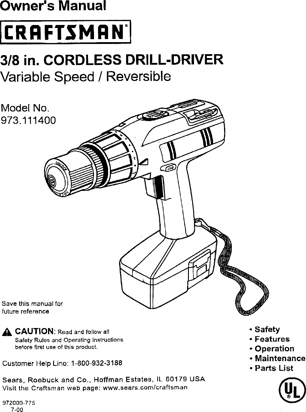Craftsman 973111400 User Manual DRILL DRIVER Manuals And Guides L0102033