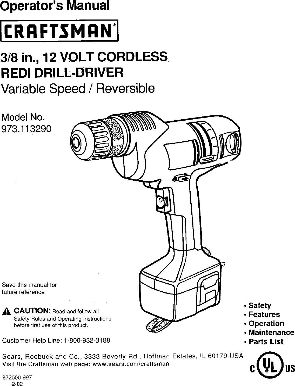 Craftsman 973113290 User Manual DRILL DRIVER Manuals And Guides L0208049