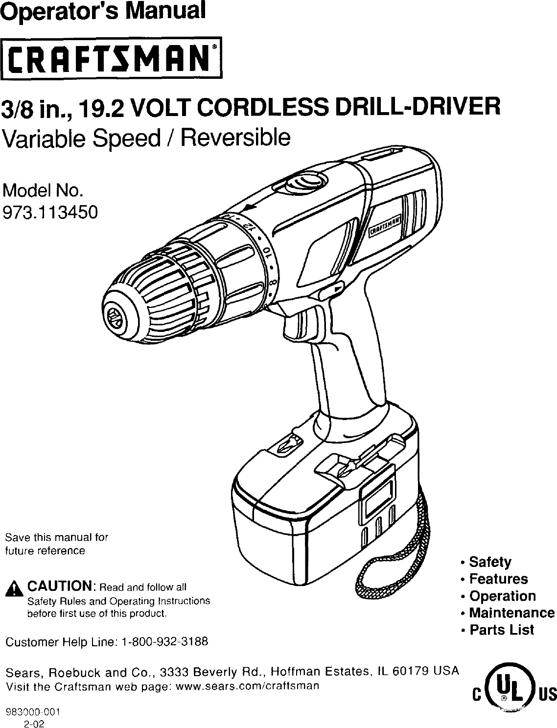 Craftsman 973113450 User Manual DRILL DRIVER Manuals And Guides L0301209