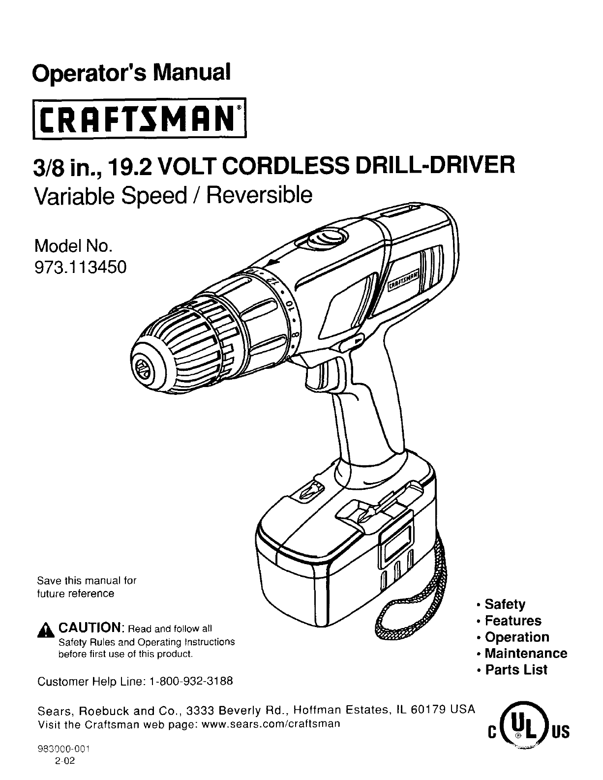 Craftsman 973113450 User Manual DRILL DRIVER Manuals And Guides L0301209