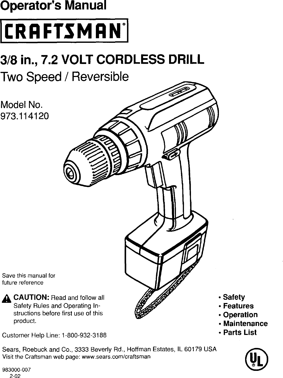 Craftsman 973114120 User Manual DRILL Manuals And Guides L0207046