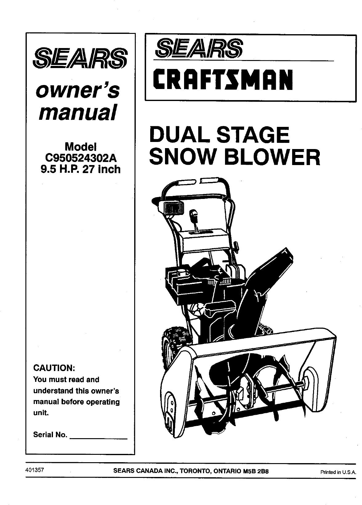 Craftsman 8 26 Snowblower Manual