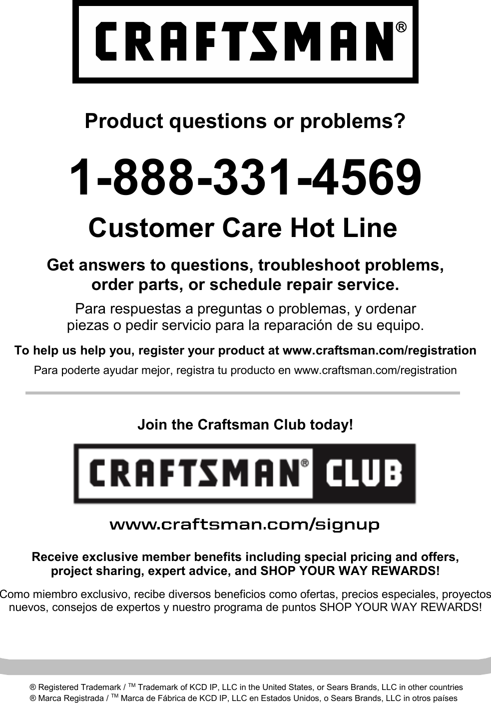 Page 12 of 12 - Craftsman Craftsman-10-Cu-Ft-Poly-Dump-Cart-Owners-Manual-  Craftsman-10-cu-ft-poly-dump-cart-owners-manual