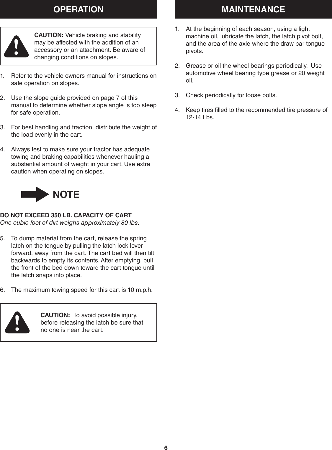 Page 6 of 12 - Craftsman Craftsman-10-Cu-Ft-Poly-Dump-Cart-Owners-Manual-  Craftsman-10-cu-ft-poly-dump-cart-owners-manual