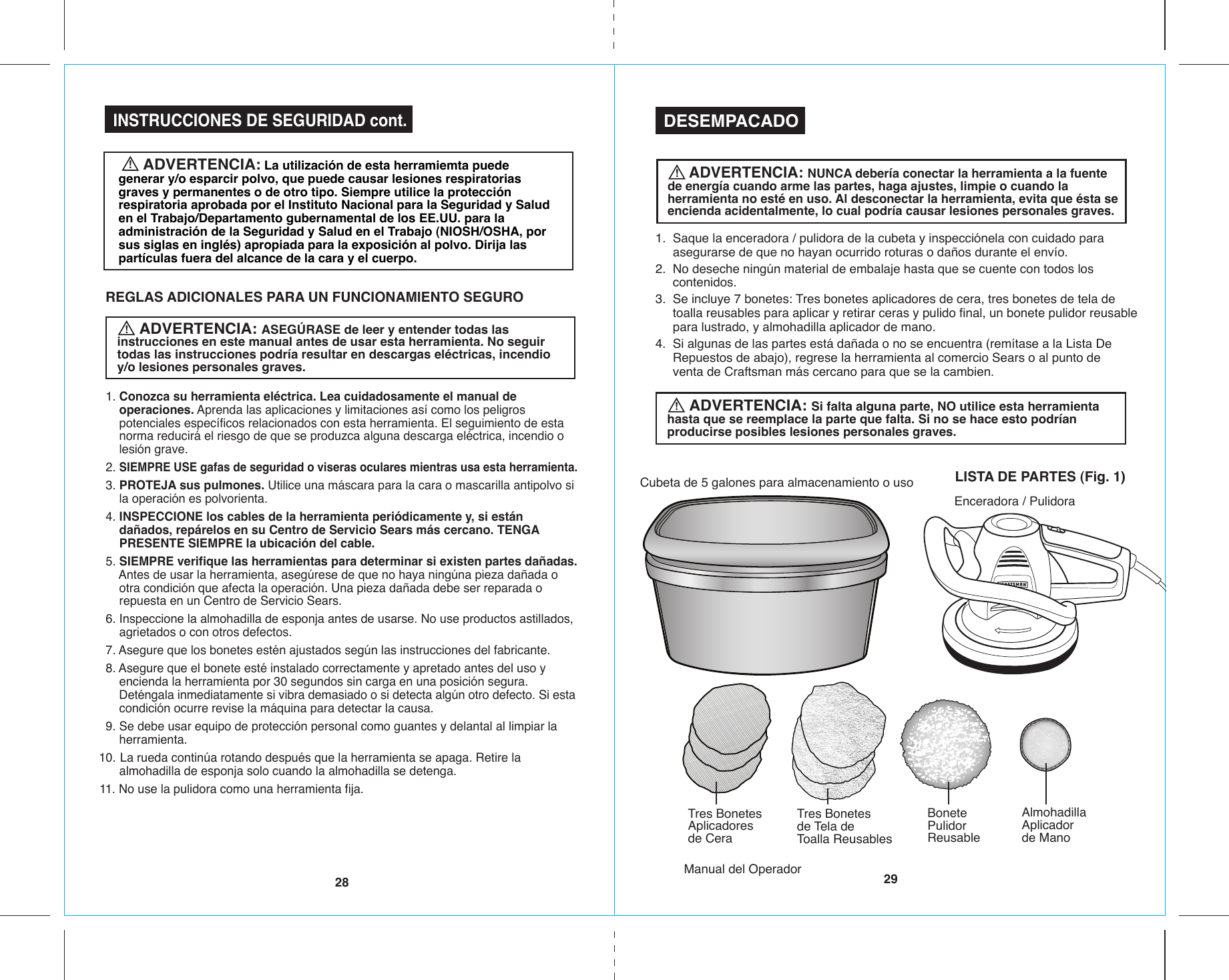 Page 5 of 10 - Craftsman Craftsman-10-In-Buffer-Polisher-Owners-Manual-Espanol- 17023 20-21  Craftsman-10-in-buffer-polisher-owners-manual-espanol