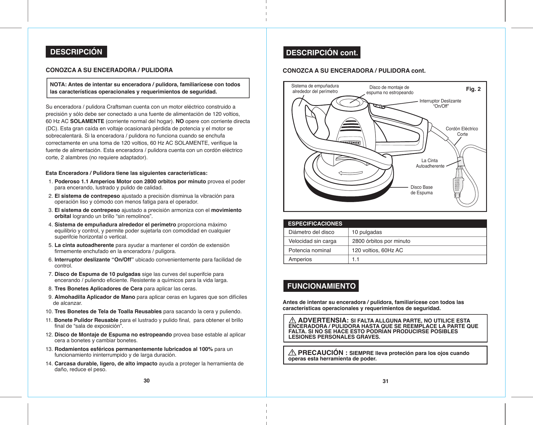 Page 6 of 10 - Craftsman Craftsman-10-In-Buffer-Polisher-Owners-Manual-Espanol- 17023 20-21  Craftsman-10-in-buffer-polisher-owners-manual-espanol