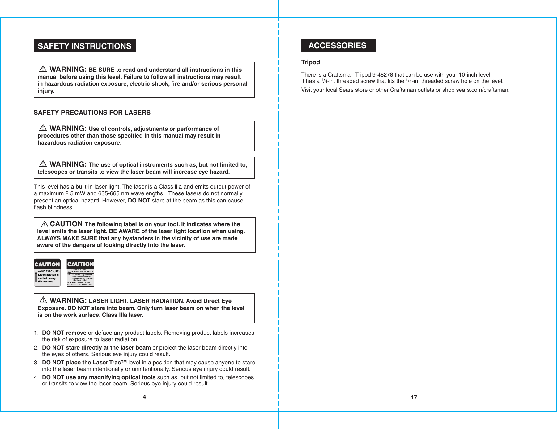 Page 3 of 10 - Craftsman Craftsman-10-In-Digital-Lasertrac-Level-Owners-Manual- B-F 10-in Level  Craftsman-10-in-digital-lasertrac-level-owners-manual