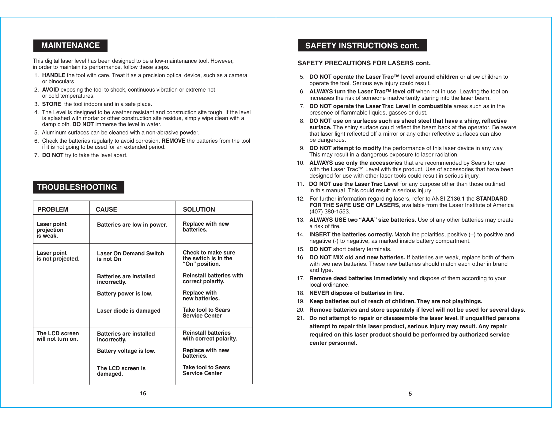 Page 7 of 10 - Craftsman Craftsman-10-In-Digital-Lasertrac-Level-Owners-Manual- B-F 10-in Level  Craftsman-10-in-digital-lasertrac-level-owners-manual