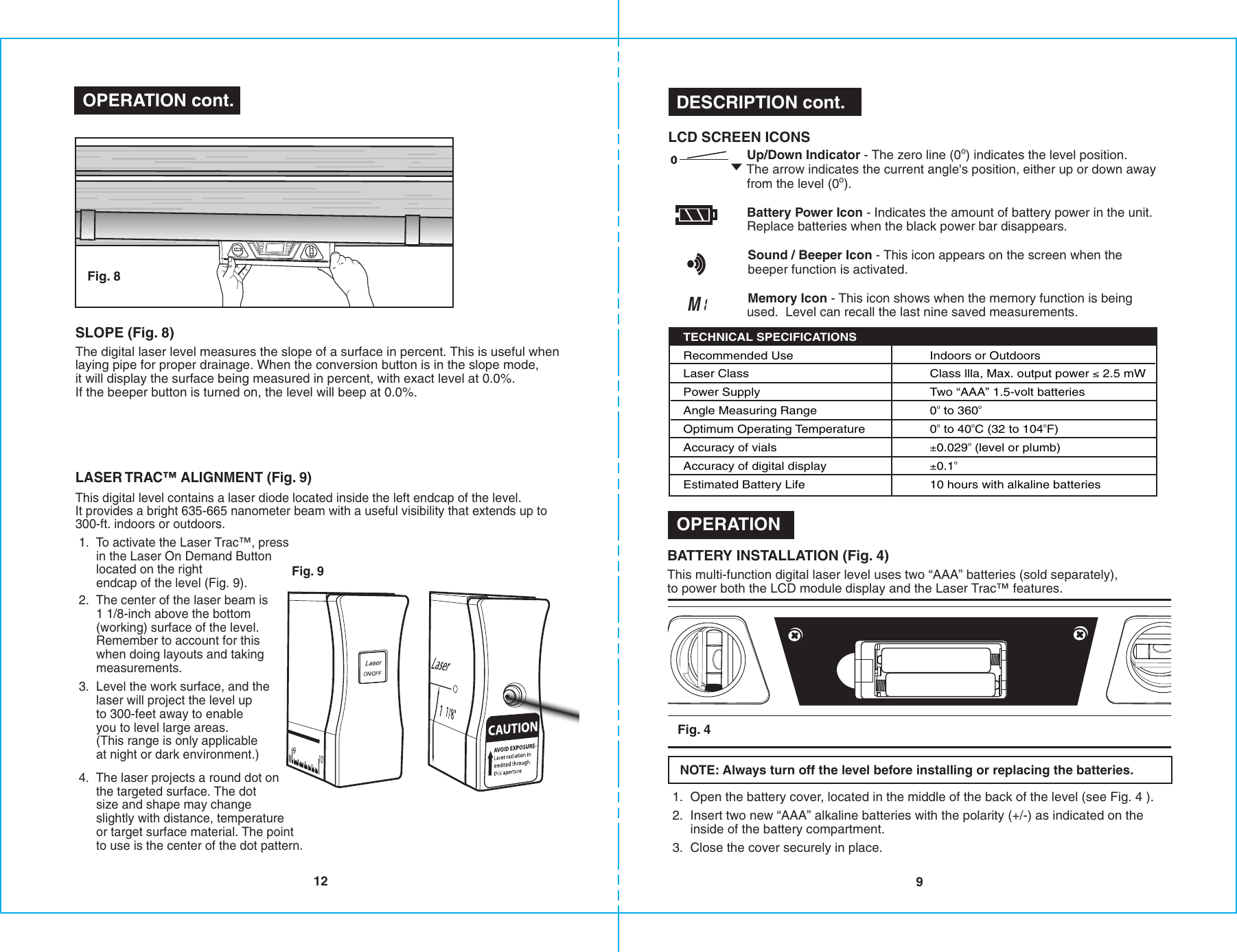 Craftsman 10 In Digital Lasertrac Level Owners Manual B F