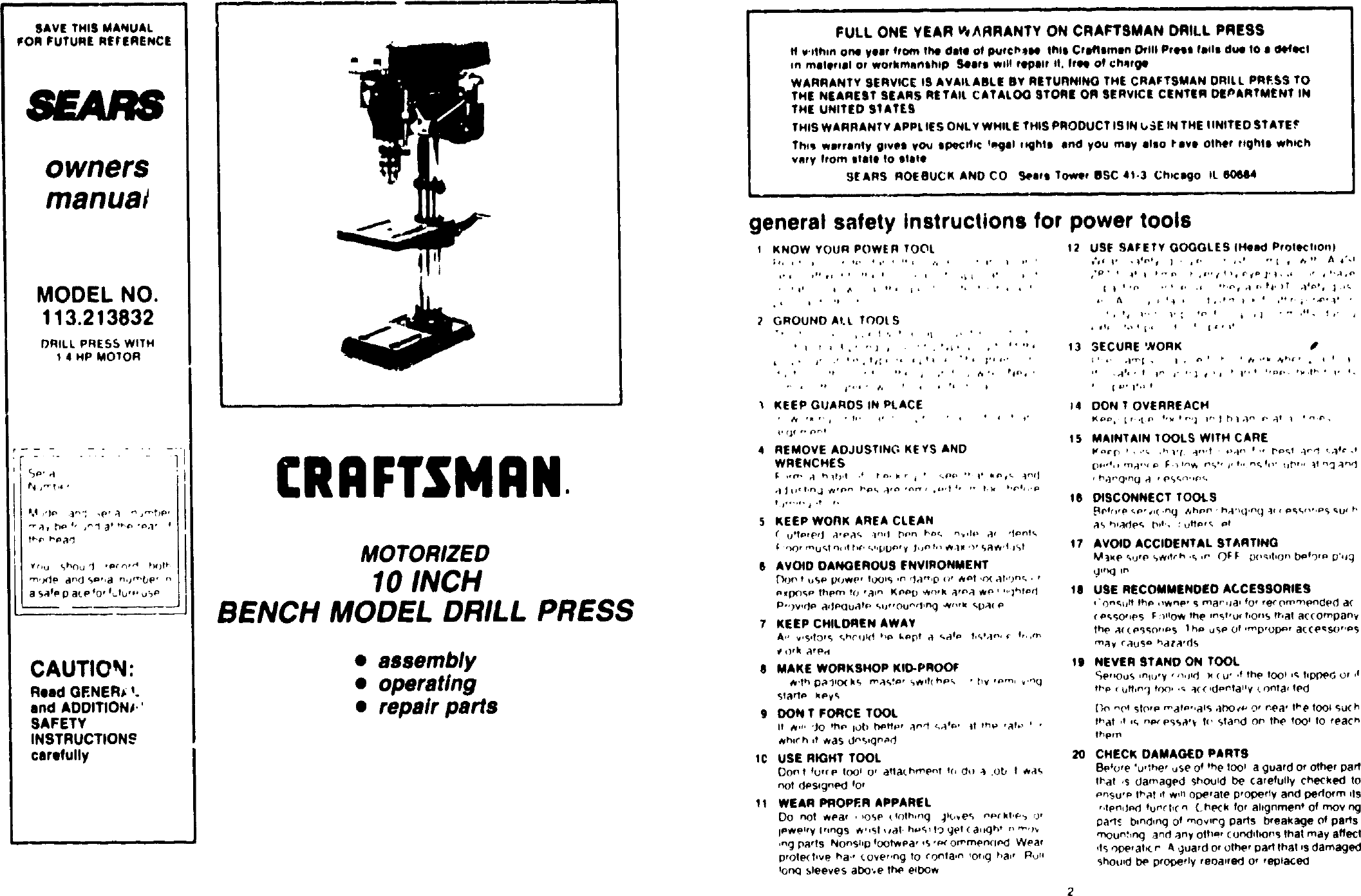 Page 1 of 10 - Craftsman Craftsman-113-213832-Users-Manual-  Craftsman-113-213832-users-manual