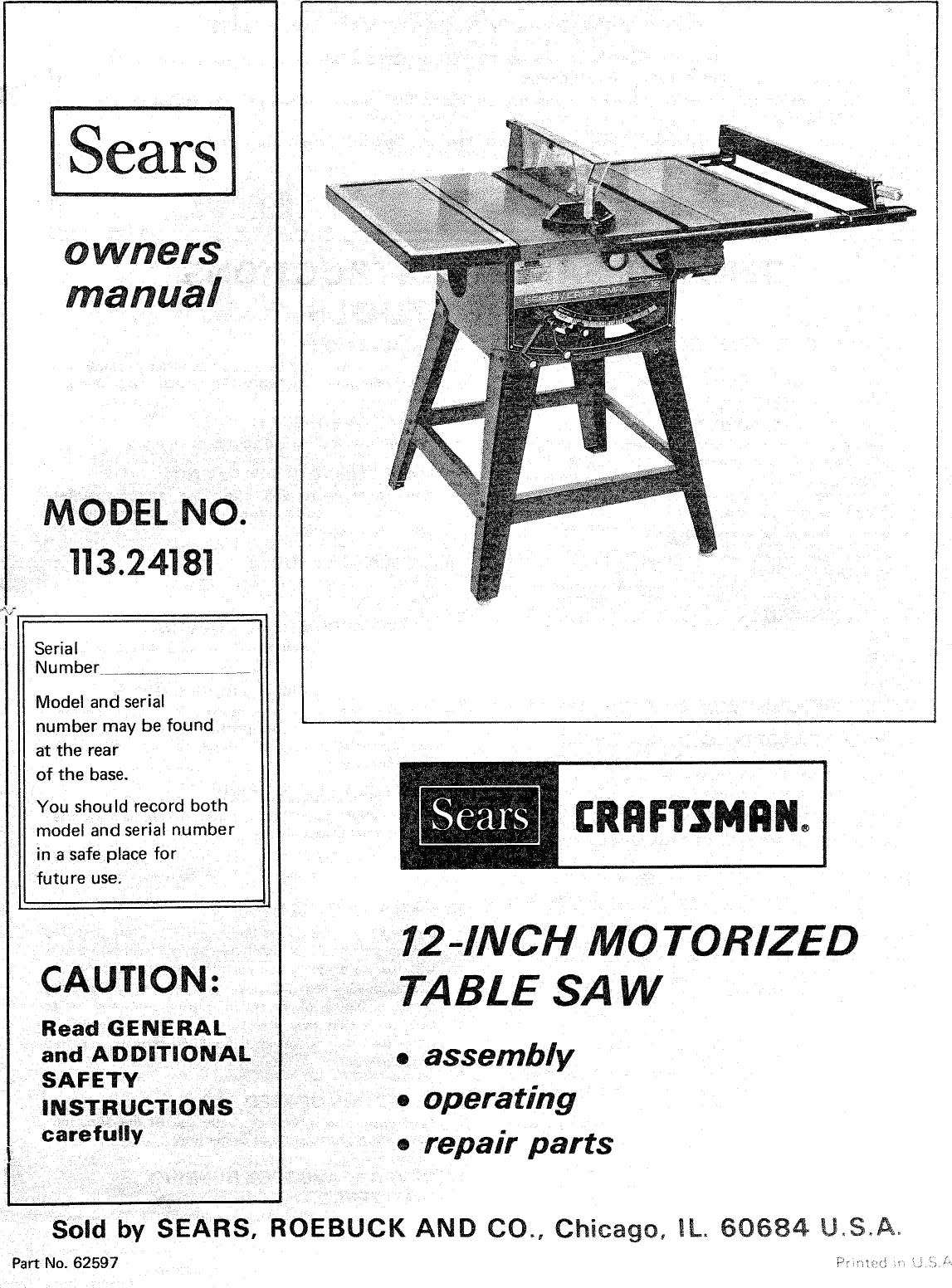 Craftsman 113 24181 Users Manual